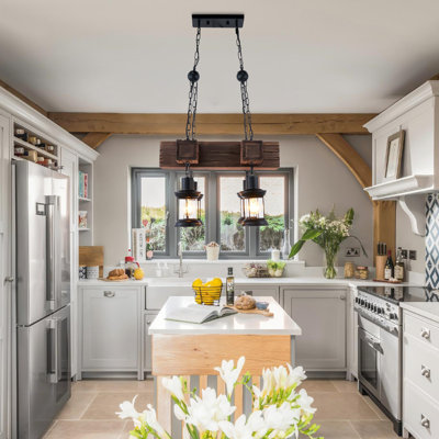 4 - Light Rustic Wood Chandelier Farmhouse Pendant Light For Dining Room, Kitchen, Living Room