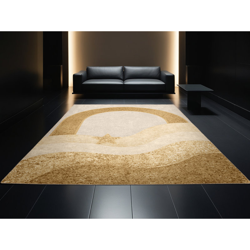 Tapis moelleux moelleux à motif abstrait moderne et contemporain Faust St Patties - reliure beige, 5 x 8