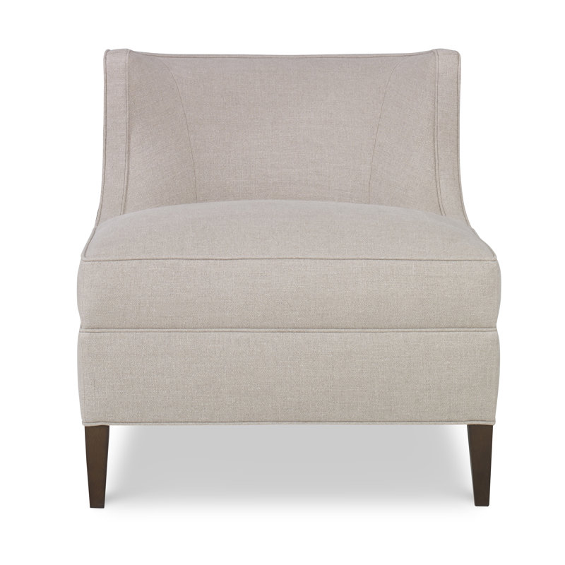 Social Upholstered Slipper Chair, Weathered Brass Small, Espresso, Sunny Linen