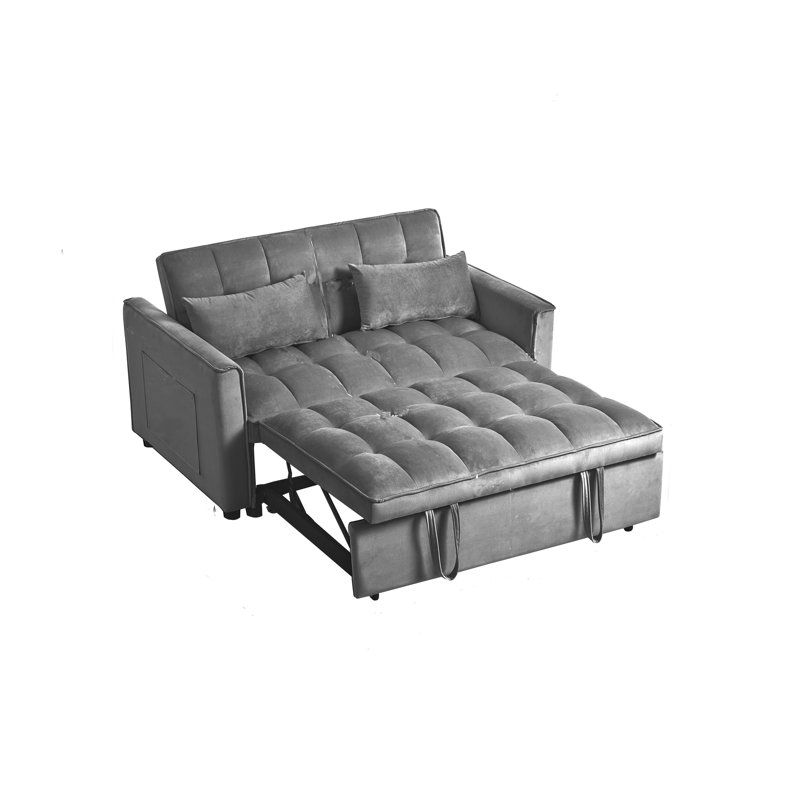 Canapé-lit convertible rembourré 3 en 1 avec 2 coussins, H 31,1 po x l 52,75 po x P 33,46 po, Velours gris foncé