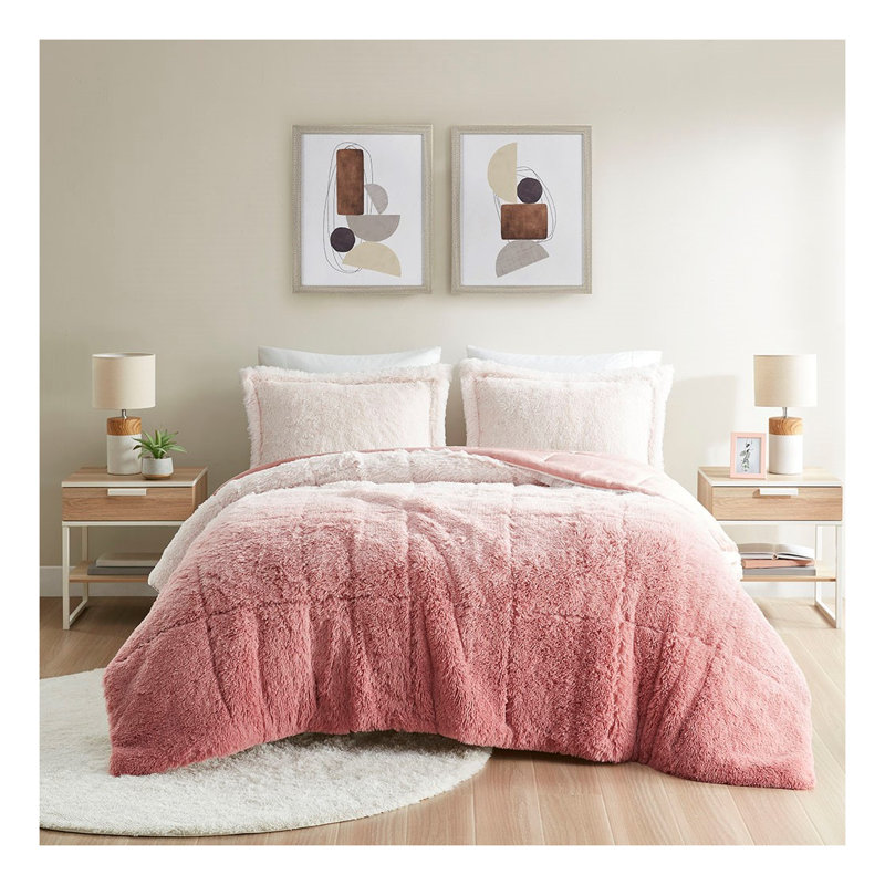 Ensemble d'édredon à poils longs Blush Ombre Shaggy