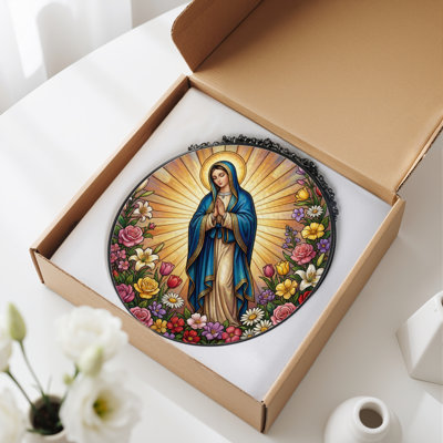 Virgin Mary Stained Glass Window Panel，7.8H