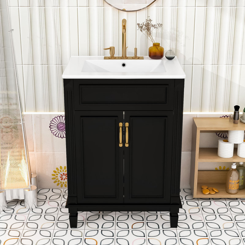 Meuble-lavabo moderne avec lavabo - panneau de fibres à densité moyenne durable et structure en bois, Noir