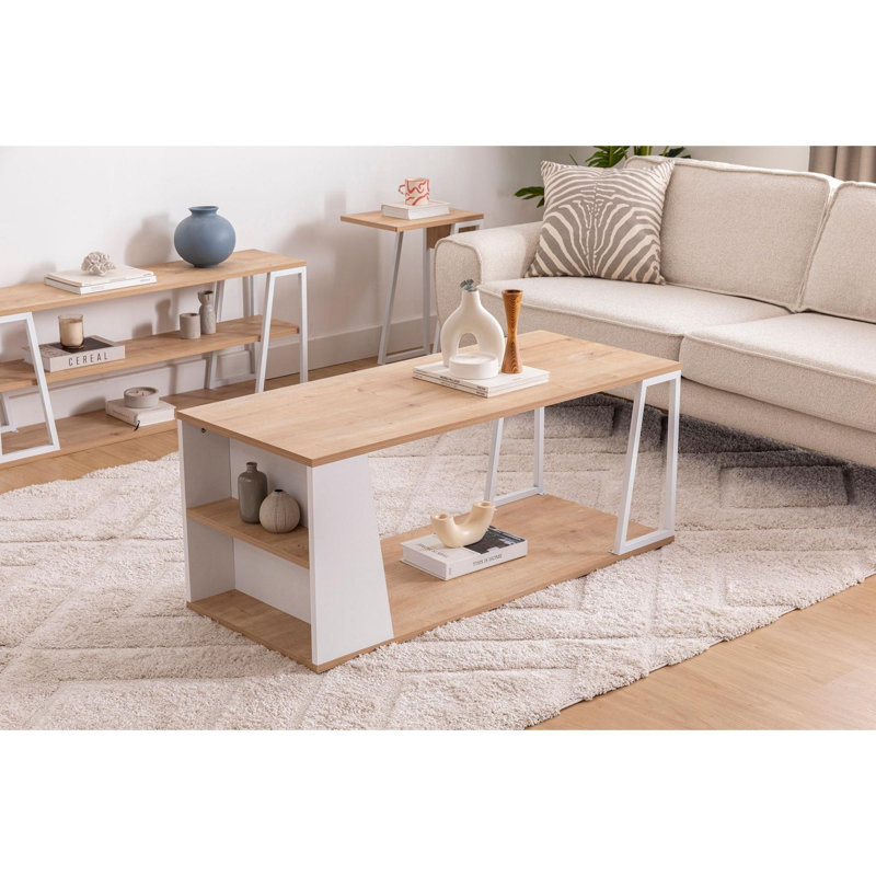 Table basse moderne avec structure en métal, saphir et blanc, 47,2 po x 19,7 po x 19,1 po | 100% panneau de particules enduit de mélamine, épaisseur: 0,7 pouce | Conception élégante et durable, parfaite pour le salon et les salons