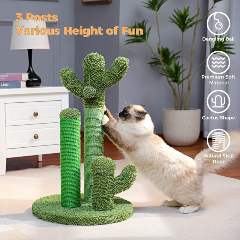 Large Green Cactus Cat Scratching Post with Sisal Rope