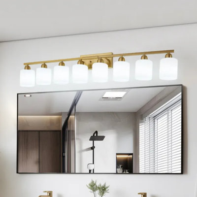 Luminaire de salle de bain 52 lumières dorées 52 po, applique murale moderne avec abat-jour en verre blanc laiteux pour miroir, chambre à coucher, couloir (ampoules non incluses)