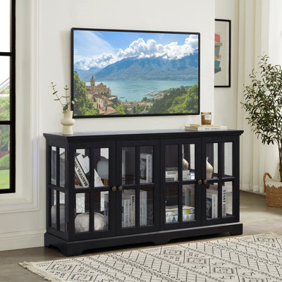 Vitrine antique en verre noir à quatre portes, tablettes réglables, télécommande à 7 couleurs à DEL, armoire chic en métal avec support en acrylique et support connecté