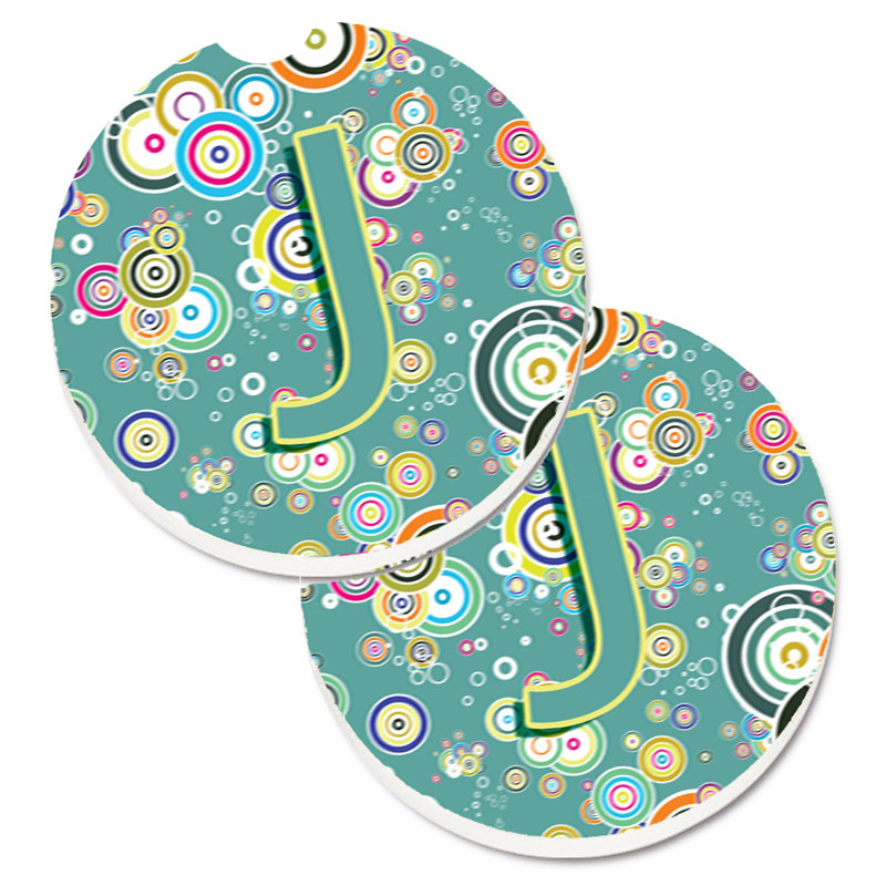 Ceramic Round 2 Piece Car Coaster Set, J