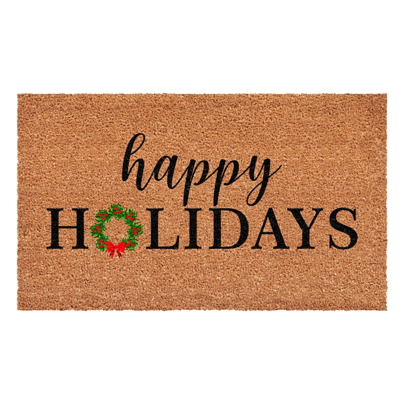 Happy Holidays Christmas Wreath Doormat, 30" W x 48" L
