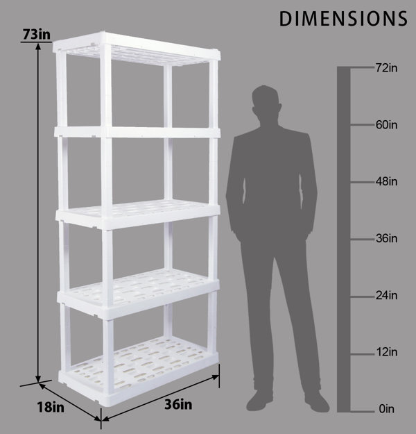 Hyper Tough 74 H x 18 D x 36 W 5 Shelf Plastic Garage Shelves, Pack of 2 Storage Shelving, Black 750 lbs Capacity