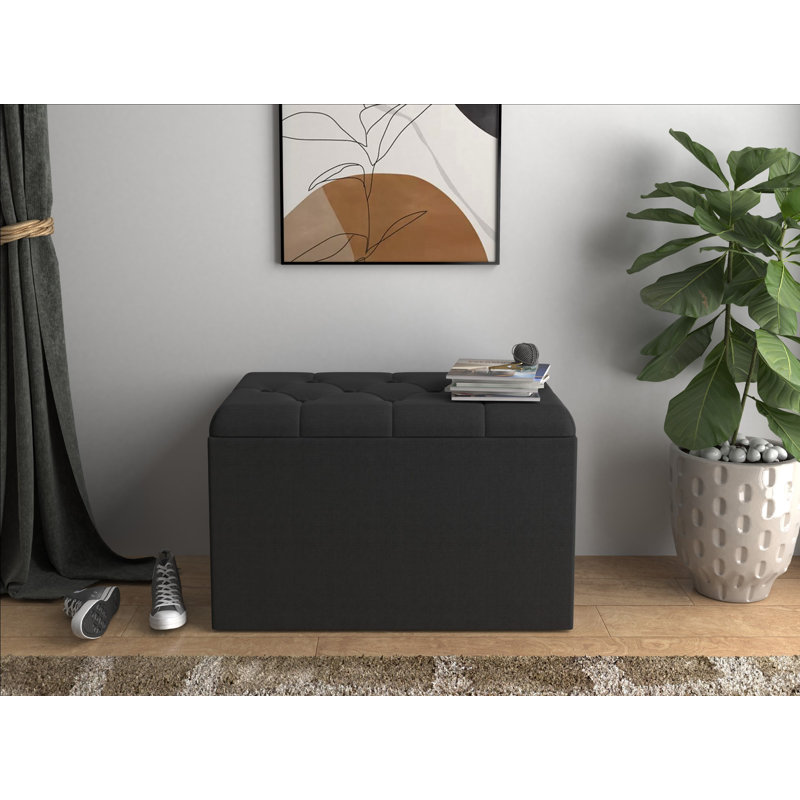 Velvet Upholstered Storage Bench, H46.99 x W76.2 x D46.99cm, Black Velvet