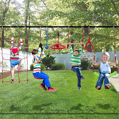 Parcours pour enfants Ninja Warrior, équipement de jeu avec un total de 13 obstacles, 60 pi