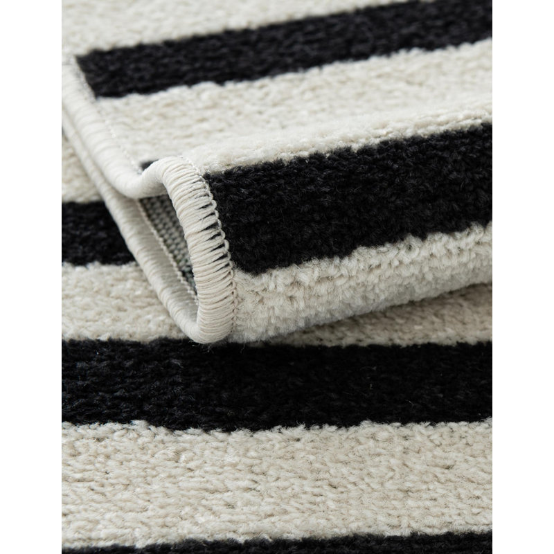 Tapis rayé ivoire / noir Arzilla, Rectangle 2 pi 2 po x 3 pi 1 po, Black