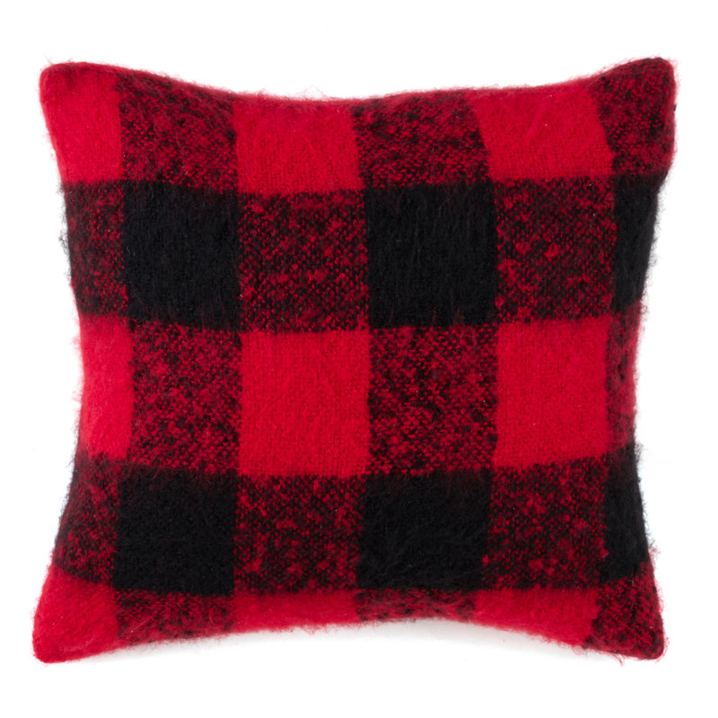  Mohair Plaid Throw Pillow, Red/Black