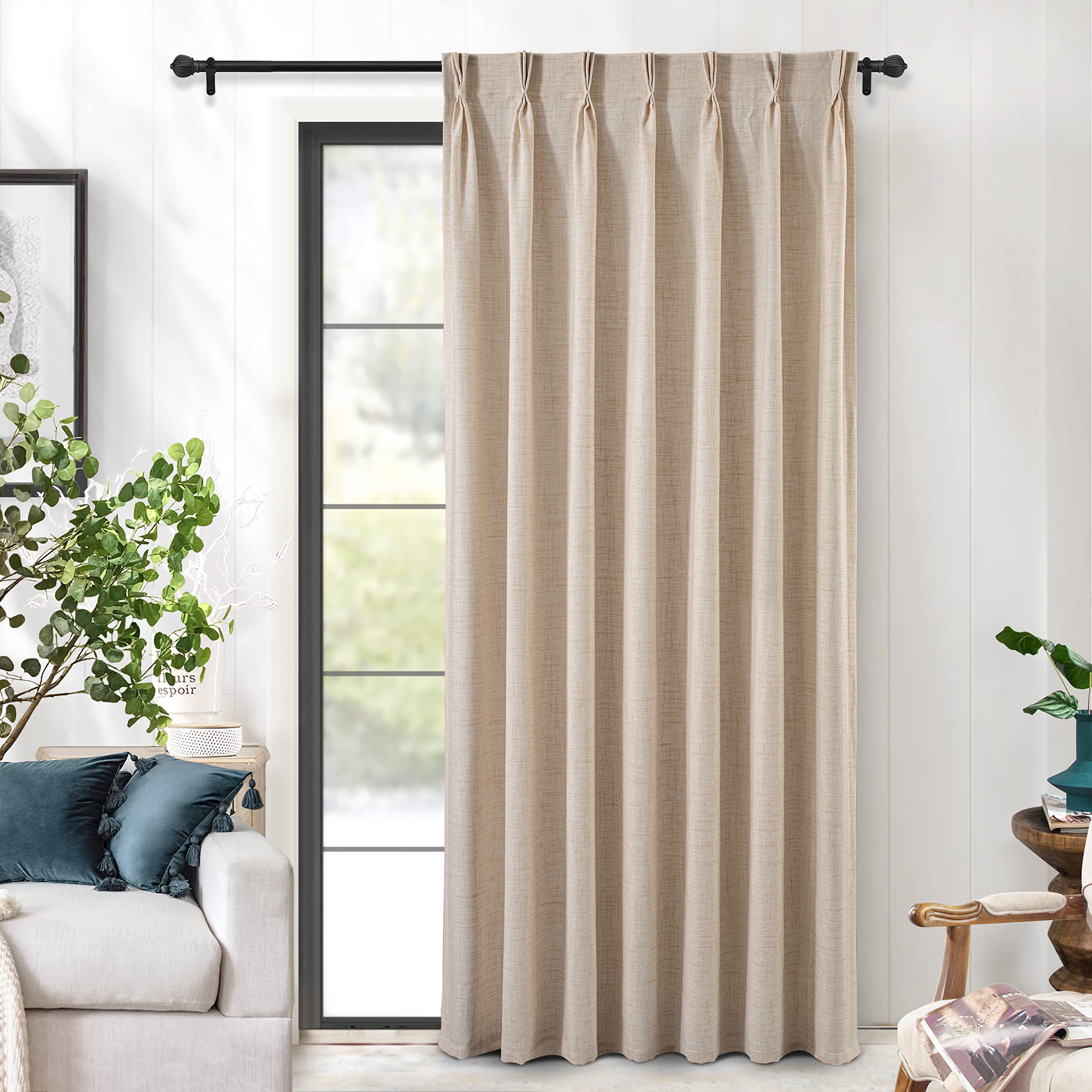 North Hills Home Striped Sheer Curtains for Living Room, Linen Texture
