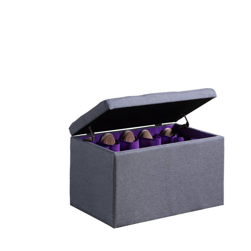 Meuble de rangement pour chaussures de 18,5 po de hauteur gris pour 8 paires - s'adapte à 16 compartiments mauves, H 29 po x l 17 po, mousse, 4 pieds en pointillé, banc d'armoire à charnière simple permettant de garder les paires, les fentes, la fabrication en mousse et les charnières