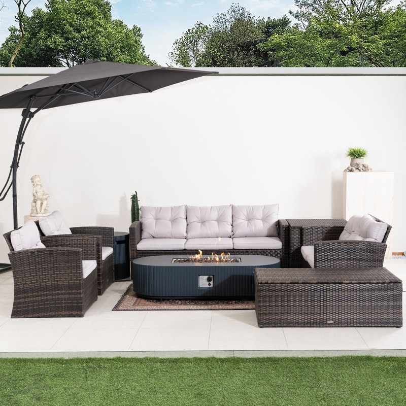Cresty 8-Piece Sofa Seating Group With Cushions, Brown