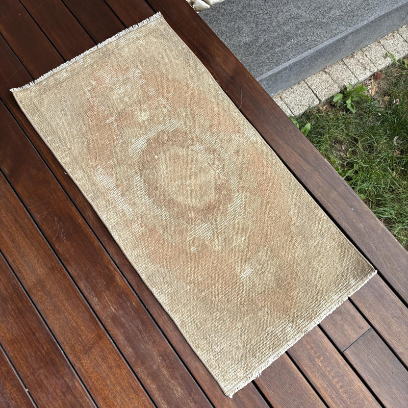 Small Vintage Turkish Rug with Green Anatolian Design Perfect for Entryway