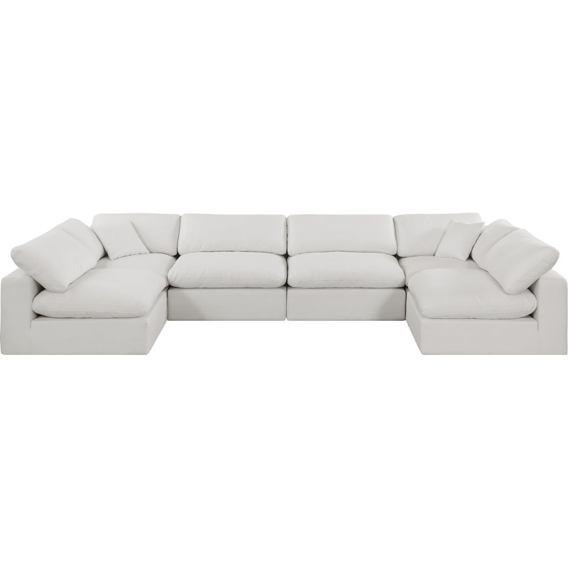 Canapé modulaire 6 pièces rembourré, Tissu crème texturé en lin
