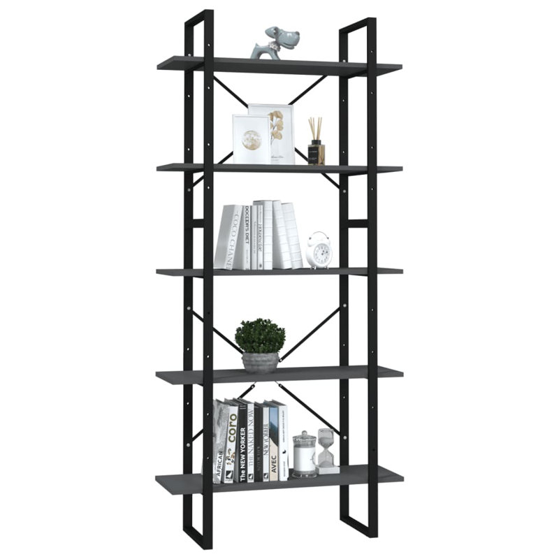Bibliothèque Canne en bois d'ingénierie, Gris foncé, (5 tablettes) H 68,9 po x l 31,5 po x P 11,8 po