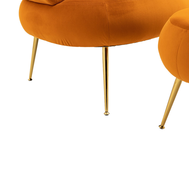 Fauteuil d'appoint rembourré en velours avec repose-pieds Kloi Comfy, Velours orange