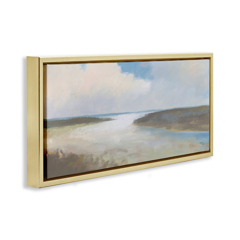 «Soft Coastal Shore» par Wellington Studio, H 11 po x l 25 po, Cadre flottant métallique doré