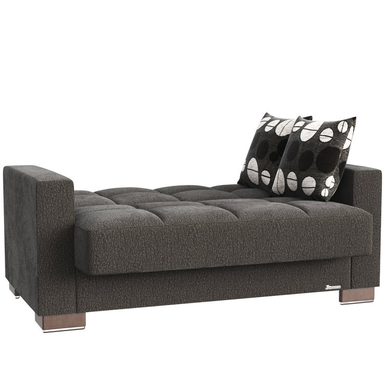 Chenille convertible grise avec rangement. Structure. 37,04 po de hauteur. Mobilier fonctionnel. Utilisation polyvalente. 36,64 de largeur. Qualité. Apparence élégante