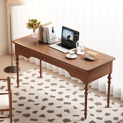 Bureau rectangulaire brun en bois massif avec 3 tiroirs