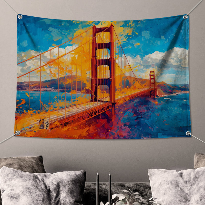 Tapisserie murale Golden Gate Bridge, 68in H x80in W with 4 Grommets
