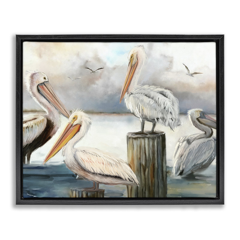 «Rosecliff Heights Pelicans Perché Cloudy Horizon», art mural encadré par Ziwei Li, Cadre flottant noir de jais