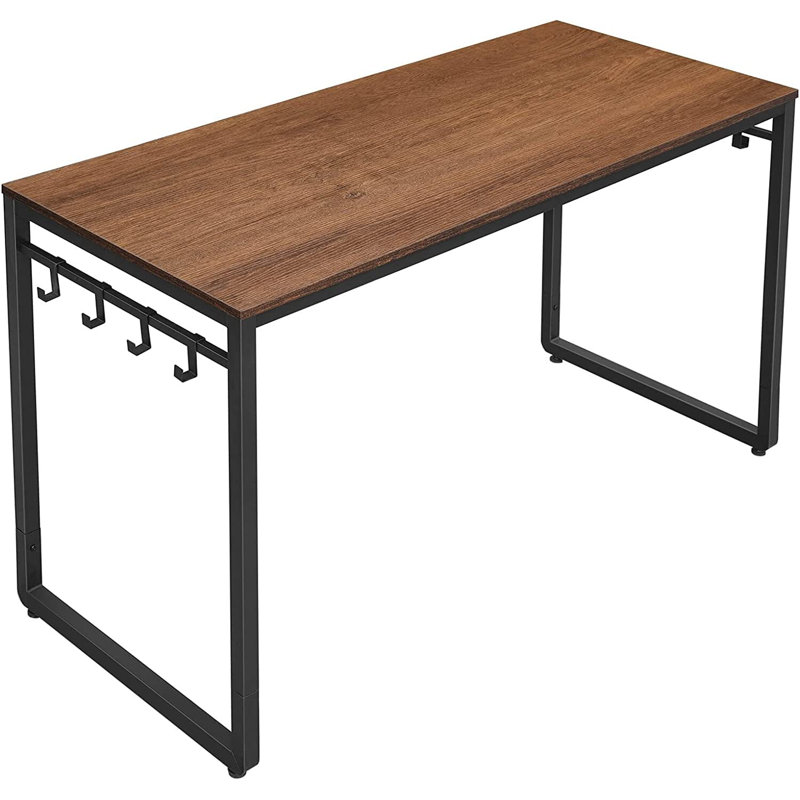Bureau en noyer avec 8 crochets, Noyer / Noir, H 29,5 po x l 55,1 po x P 23,6 po
