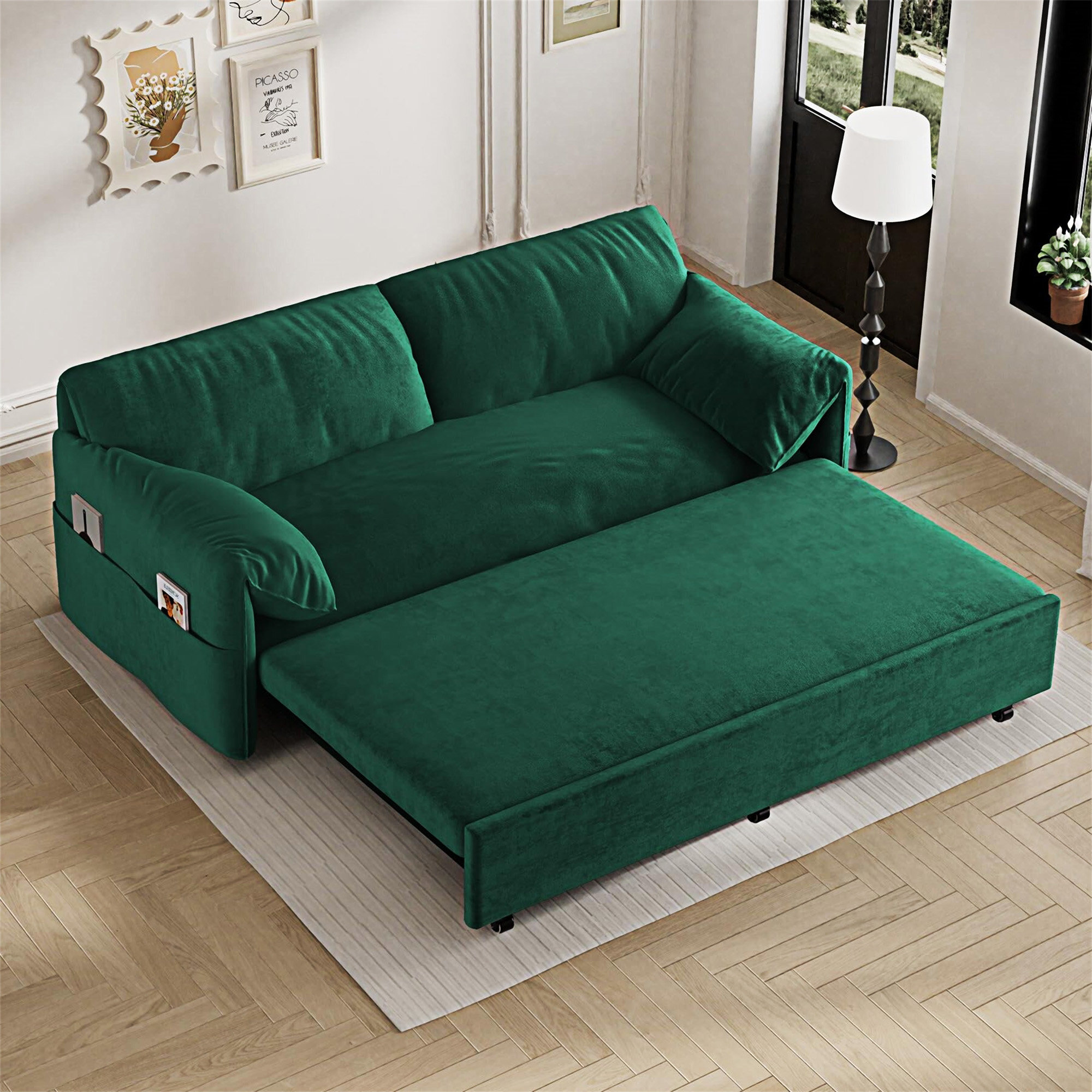 Flum 66“ Queen Size Convertible Sleeper Sofa Bed Pull-Out Futon Loveseat