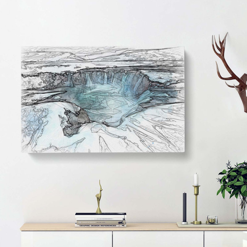 Icelandic Waterfall in Abstract - Wrapped Canvas Drawing - Wrapped Canvas, 60cm H x 91cm W x 3cm D