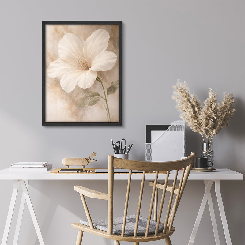 Elegant White Flower Close Up Framed Wall Art Prints - Neutral Floral Decor for Bedroom Living Room, H 14 po x l 11 po, Black