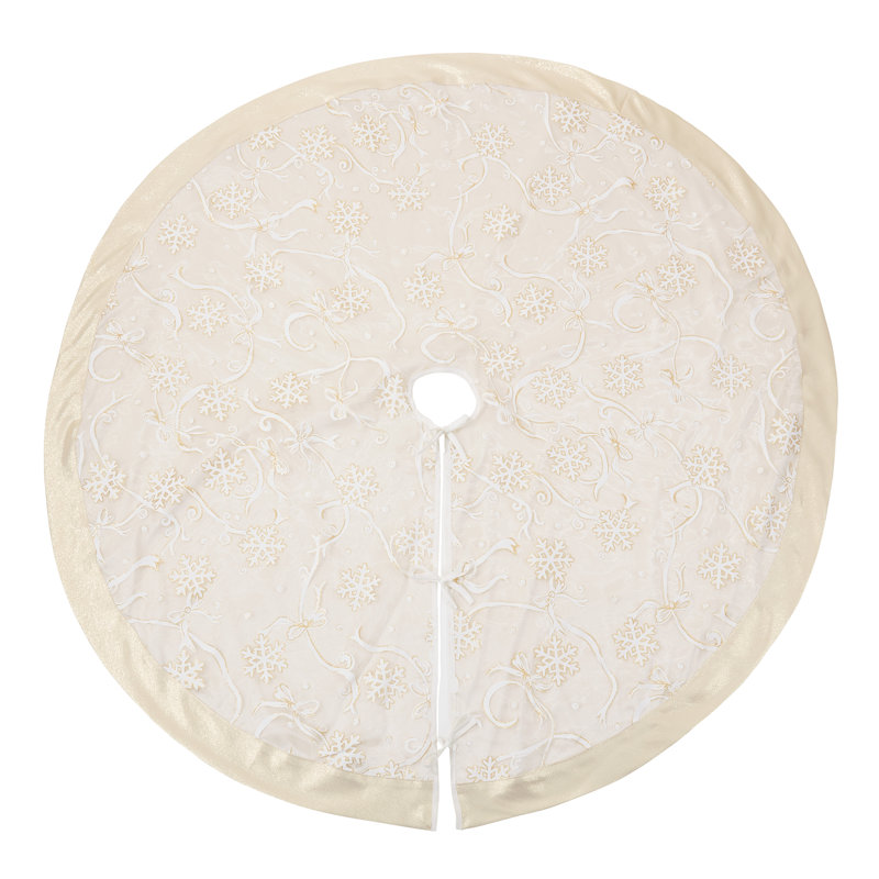 Gold and White Snowflake Ribbon Design Tree Skirt, 52" Round
