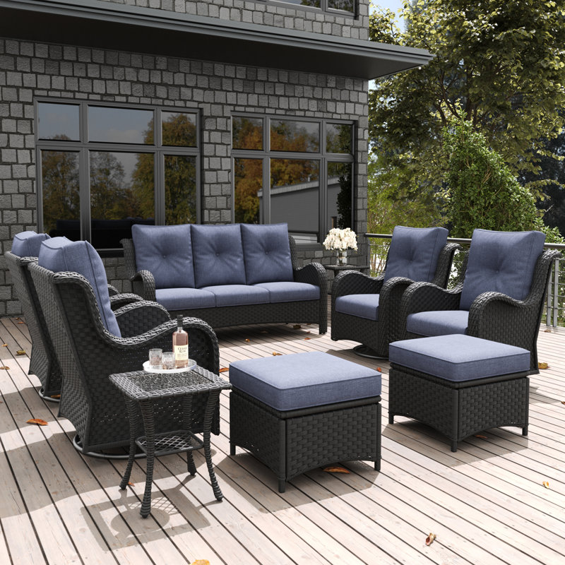  9 Pieces Outdoor Patio Furniture Set, Rattan Wicker Sectional Swivel Rocker Chairs Sets With Ottomans, Swivel Glider Chairs,single Chairs And Coffee Table