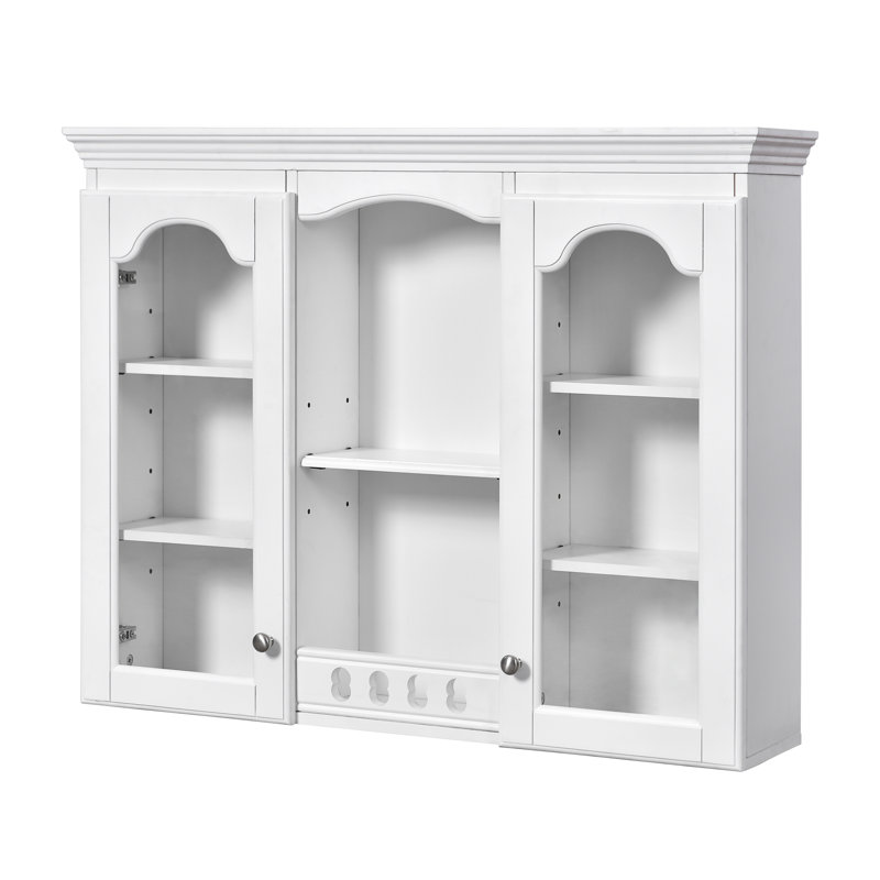 Pharmacie murale blanche avec 2 portes en verre, solution de rangement peu encombrante au-dessus de la toilette