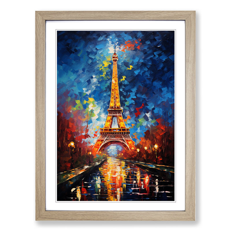Eiffel Tower Action Painting - Single Picture Frame Print on Wood, Oak Framed, 64cm H x 46cm W