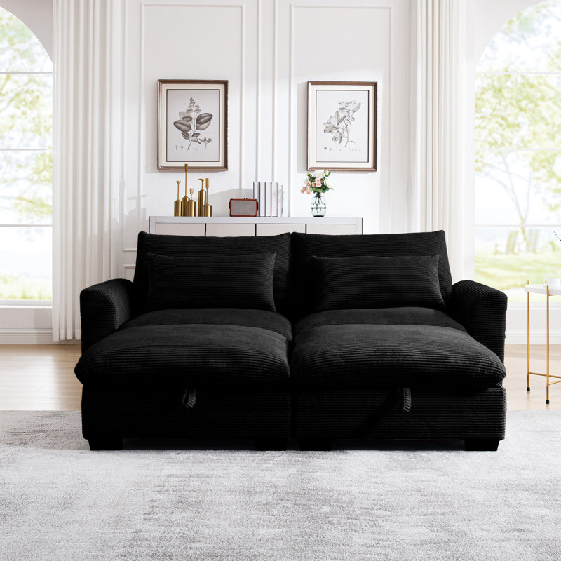 Comfy noir avec repose-pieds de rangement - Assise profonde en velours côtelé, Noir