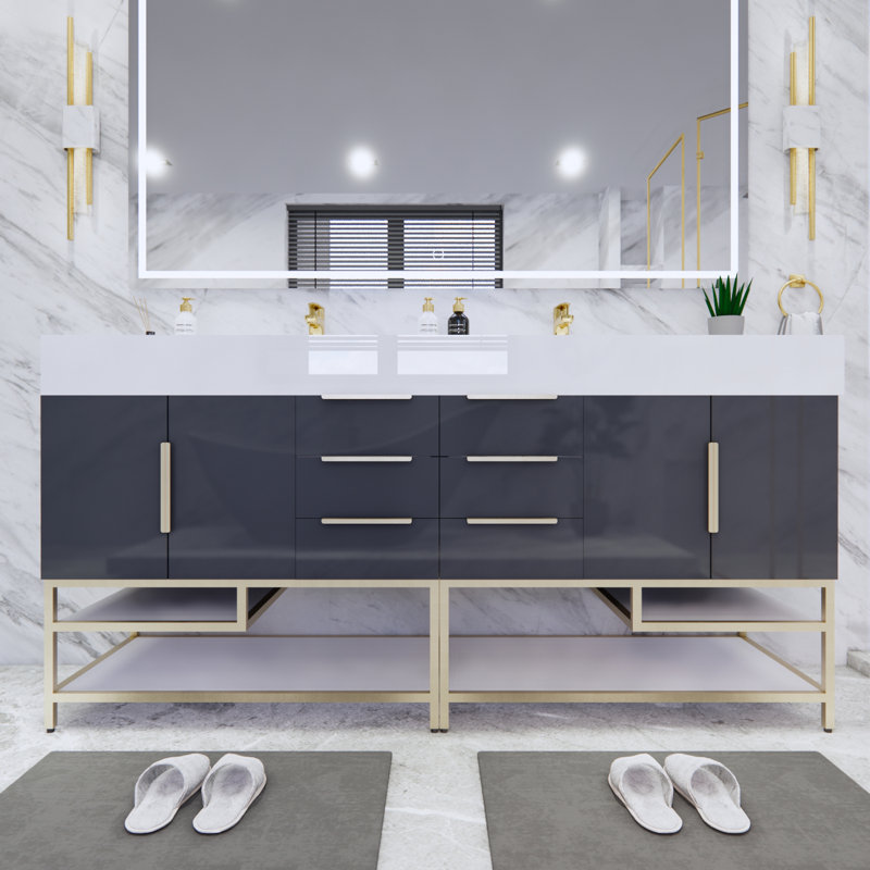 Ensemble de meuble-lavabo double 71 po Ridley, Palissandre, Blanc