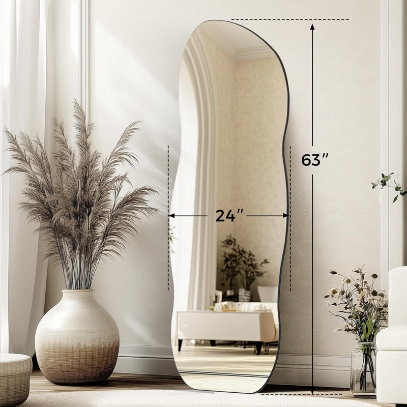 Full Wave Length Mirror 63"X24" Irregular Wall Mirror Wave Frameless For Living Room Bathroom Bedroom Entryway Decor
