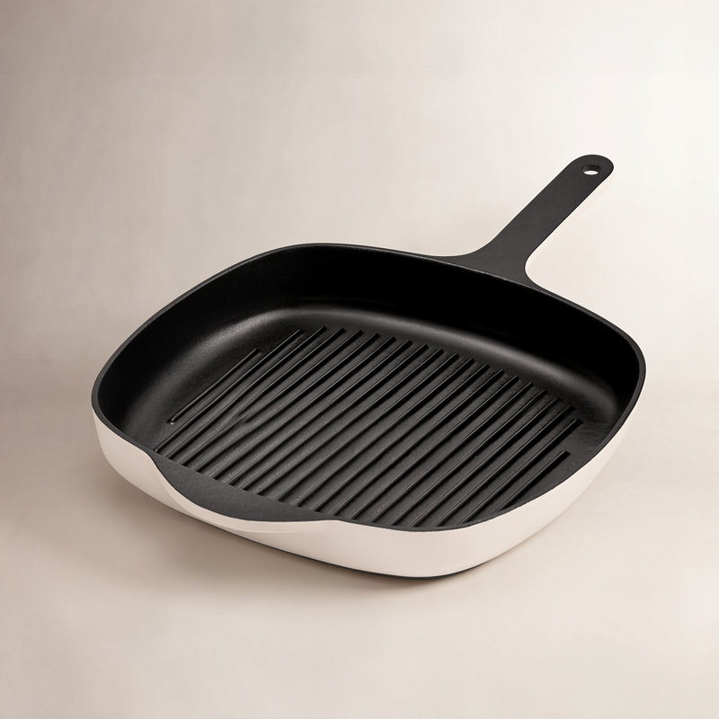 10.5" Enameled Cast Iron Grill Pan, Cream