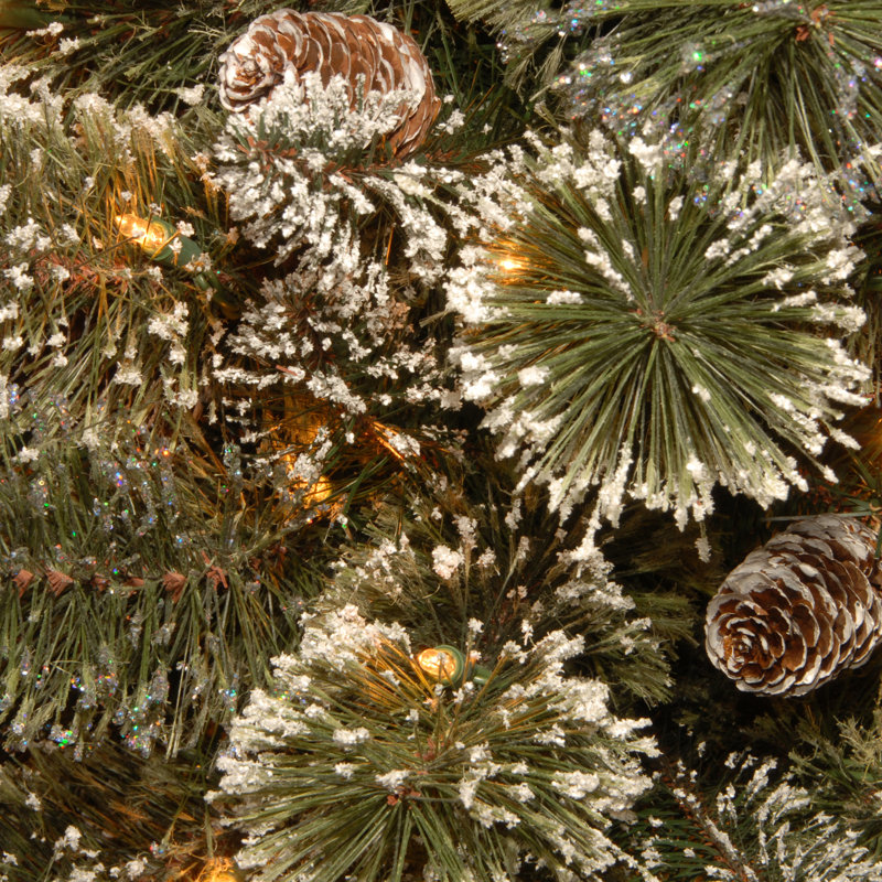 Kalk 24 in. Glittery Bristle Pine Wreath with LED Lights