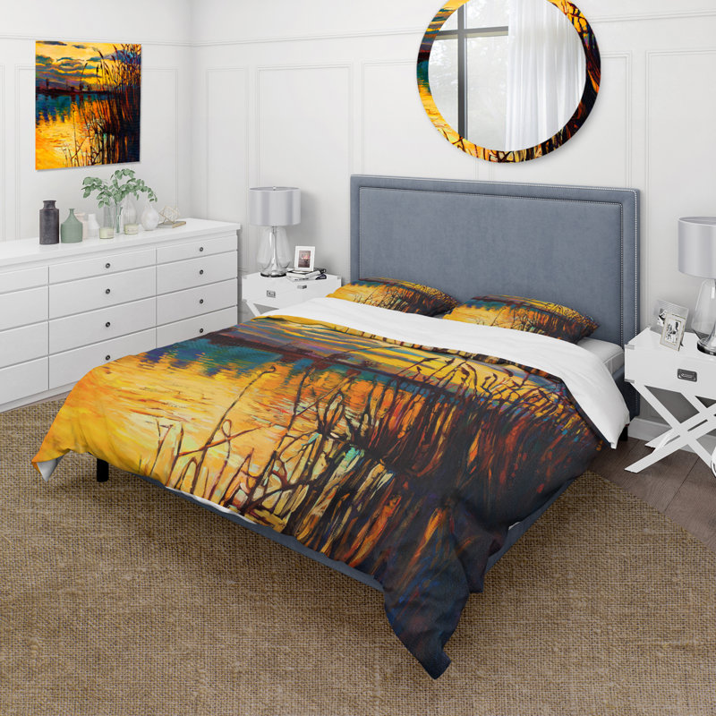 Yellow/Dark Brown Microfiber Duvet Cover Set, Twin Duvet Cover + 1 Standard Sham