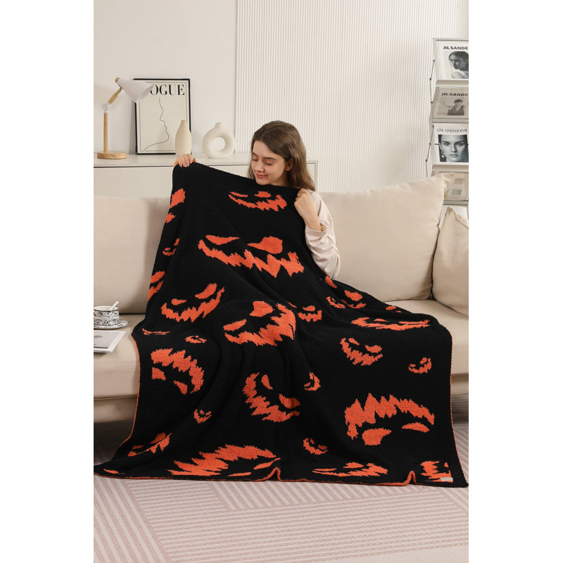 Jeté de luxe à motif d'Halloween - Orange, Animal orange, L 60 po x l 50 po