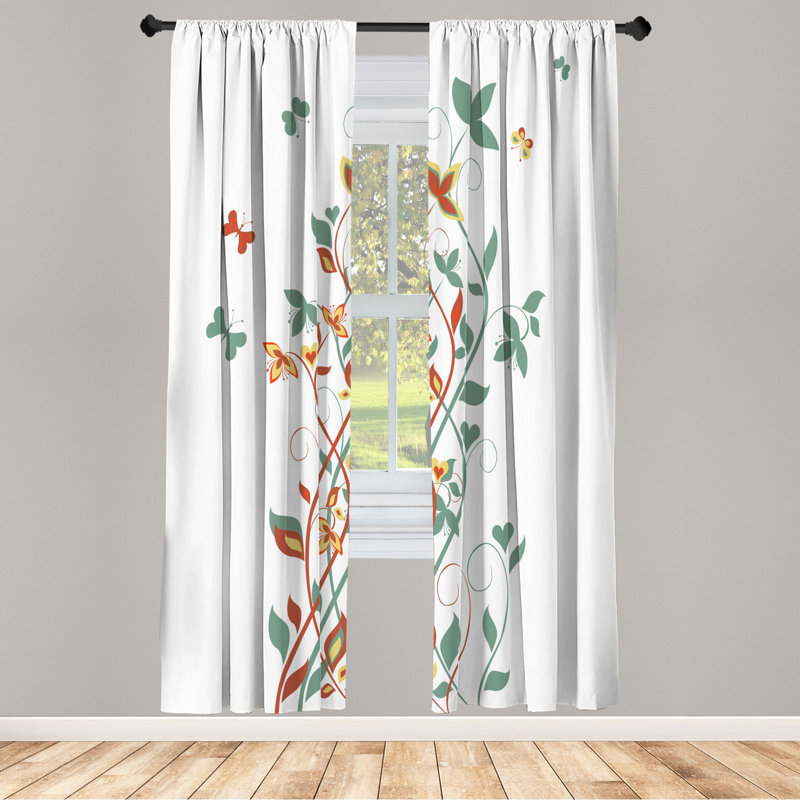 Microfiber Floral Semi-Sheer Rod Pocket Curtain Panels, 28" W x 95" L, Green/Red/Yellow/White
