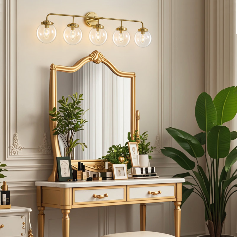Airabelle Bathroom Vanity Lighting With Clear Shades Dimmable Bathroom Light Fixtures, Gold, 5