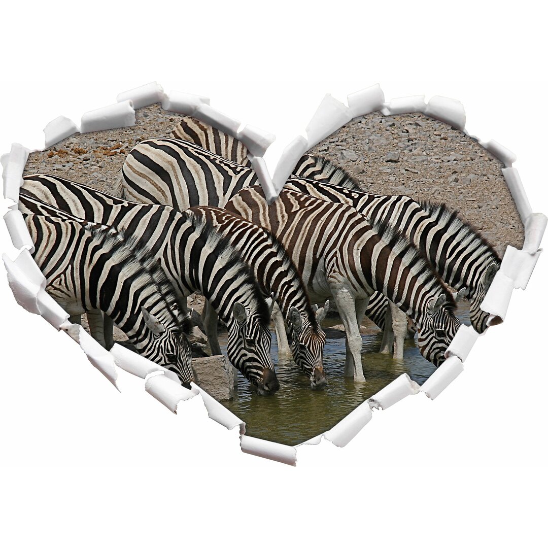 Wandtattoo Zebrafamilie an einem Wasserloch