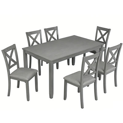 Ensemble de table et chaises de salle à manger en bois massif 7 pièces, table moderne de 58,5 pouces avec 6 chaises rembourrées (style X-Back)