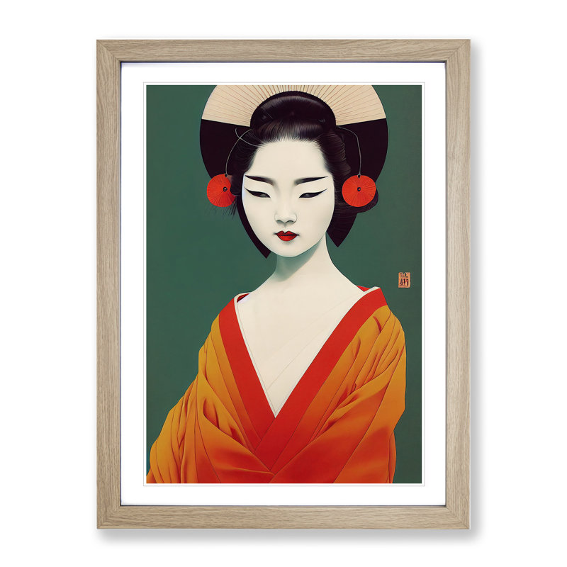 Sublime Geisha - Single Picture Frame Painting, 34cm H x 25cm W x 2cm D, Oak Framed